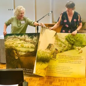 Large book of A Lion in the meadow at 2019 Storylines awards - Helen Villers and Bridget Mahy_IMG_3703