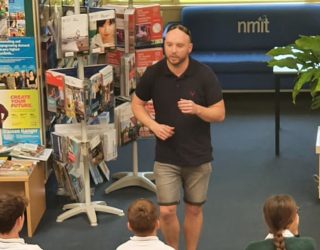 Falstaff Dowling-Mitchell at Waimea College as part of teh 2020 Marlborough Story Tour