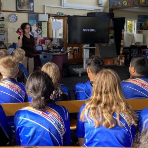 TIna Shaw talks about her books with students at Dargaville Intermediate School_IMG_1307